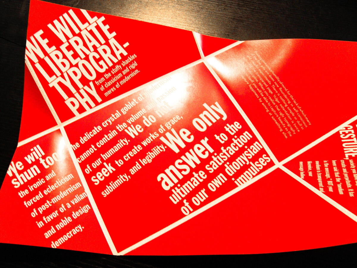 A Crystal Goblet pamphlet interior showing expressive typographic layout across folded panels.