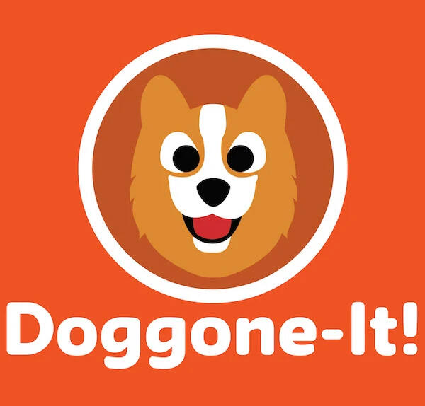 Doggone-It pet tracking app logo featuring a friendly corgi mascot on an orange background.