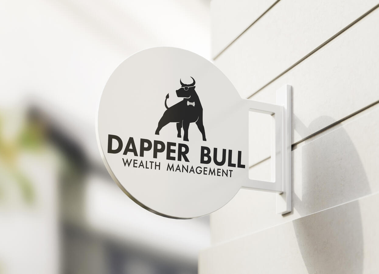 Dapper Bull Wealth Management logo applied to a street sign mockup.